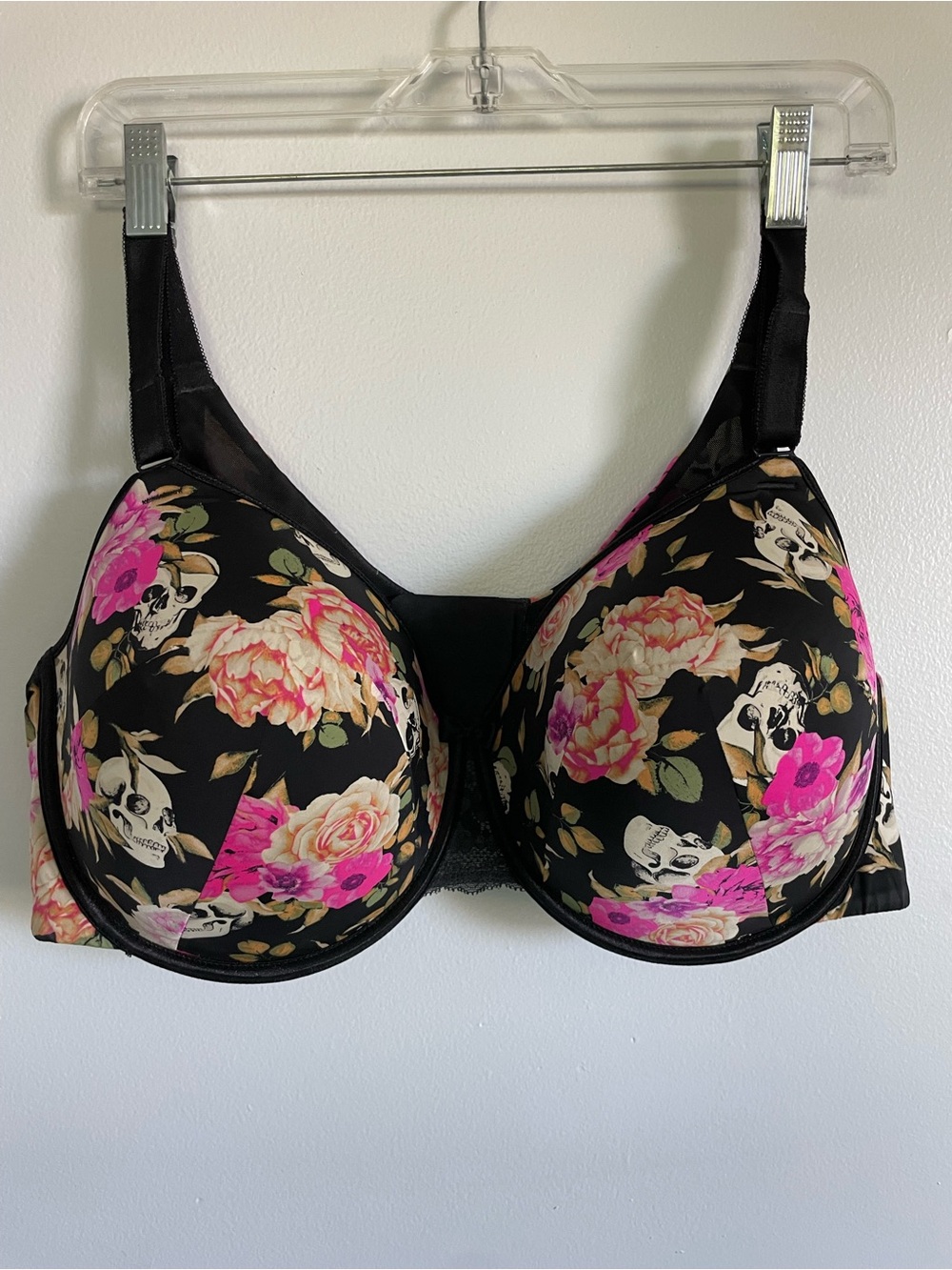Torrid Curve Floral Skull Print Underwire Bra - Black & Pink size 44DDD